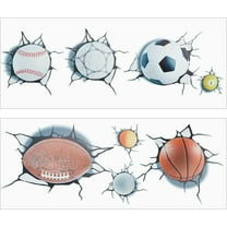 1 Set 2 Sheets 3D Sport Balls Wall Decals Break Through The Wall Removable Vinyl DIY Wall Stickers Sports Peel and Stick Football Rugby Wall Decor for Classroom Playroom Bedroom (26×70cm)