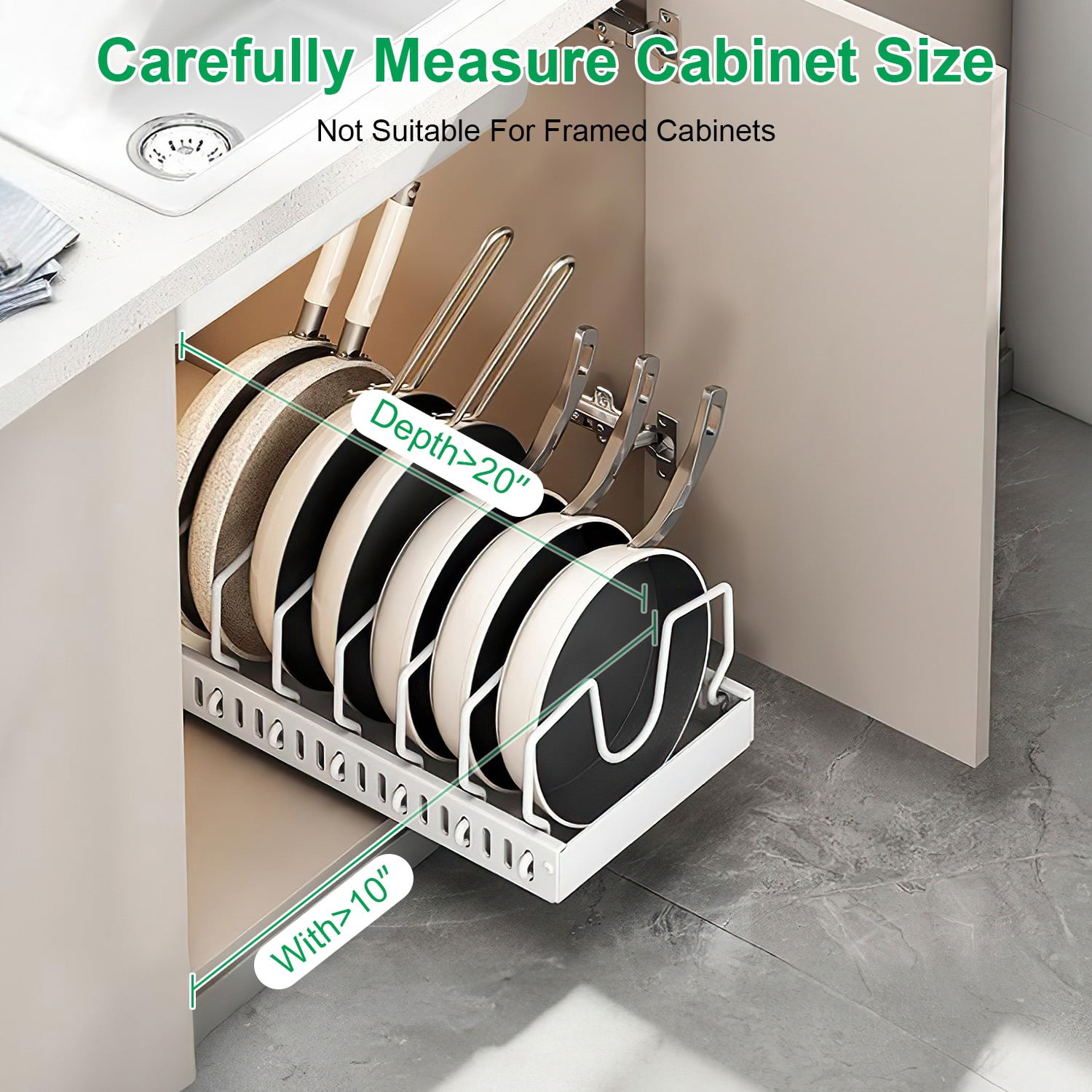 Pull Out Pots and Pans Organizer with 8 Adjustable Dividers for Cabinet