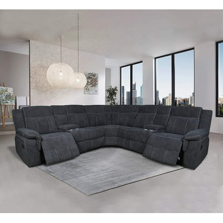 For Manual Reclining Sectional Sofa Power Motion Living Room Corner With Cup Holders Fabric Upholstery Set Foam Filled Seat And Back Grey Accuweather Sofa Corner Sectional, Grey Fabric Sectional Sofa With Recliner And Chaise