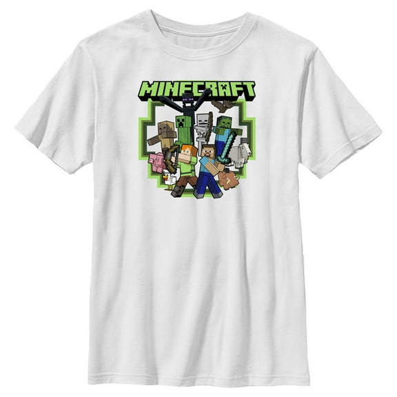 Boy's Minecraft Steve and Alex Group Shot Graphic Tee White Medium