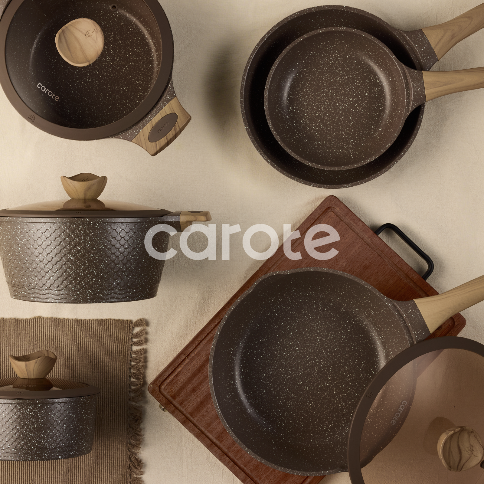 Carote 18-Piece Nonstick Cookware Set with Utensils, Brown photo 6