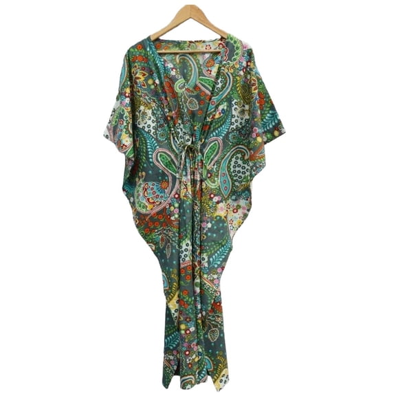 Paisley Printed Cotton Fabric Women Kaftan Dress Long Top Caftan, Dress Beach Wear Cover up, Printed Sleepwear Maxi Dress Boho Kimono Robe