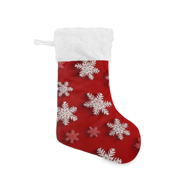 Christmas Stocking with Hanging Loop for Family Holiday Ornament Red and White Snowflakes