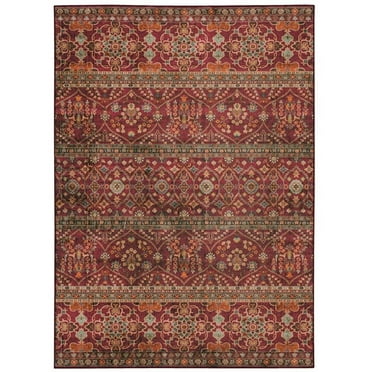 Linon Washable Wesson Polyester 3'x5' Rug in Garnet Red