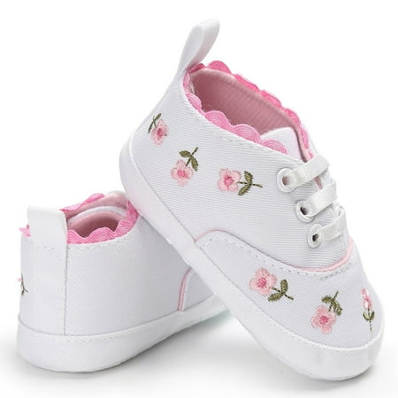 

Baby Girls Sole Crib Shoes Floral Canvas Soft -slip Baby Shoes