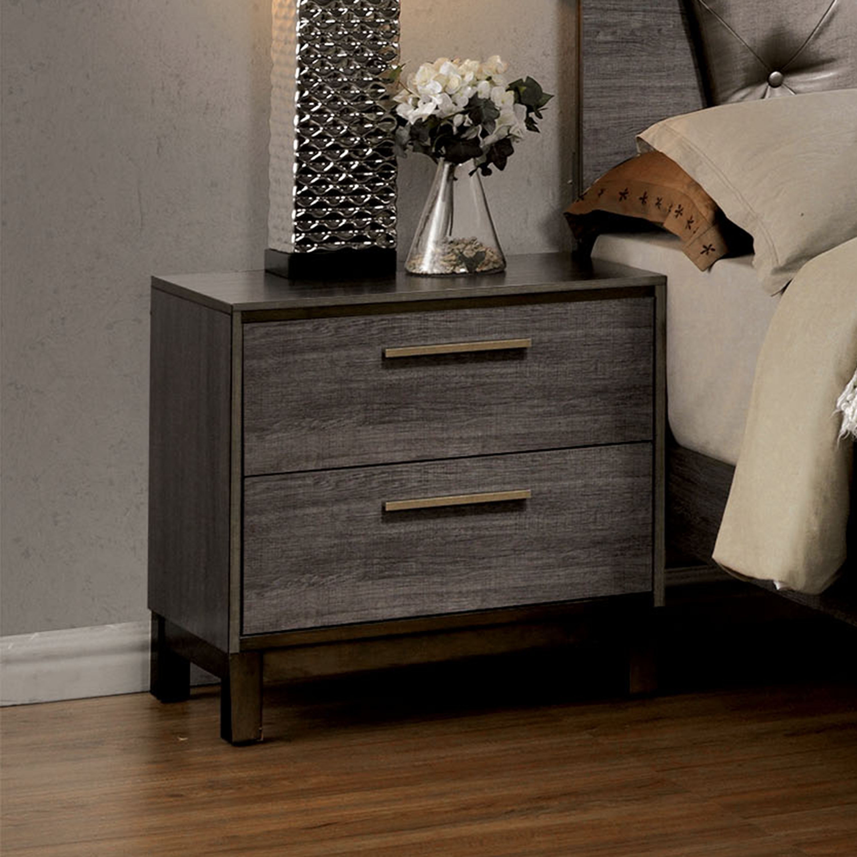 Furniture of America Albury Nightstand with 2Drawer, Antique Gray