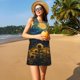 thumbnail image 3 of Easygdp Oil Starry Sky Sunflower para Vestido Transpirable de Mujer, Vestido Suelto de Manga Corta con Pliegues y Bolsillos para el Verano, 3 of 7