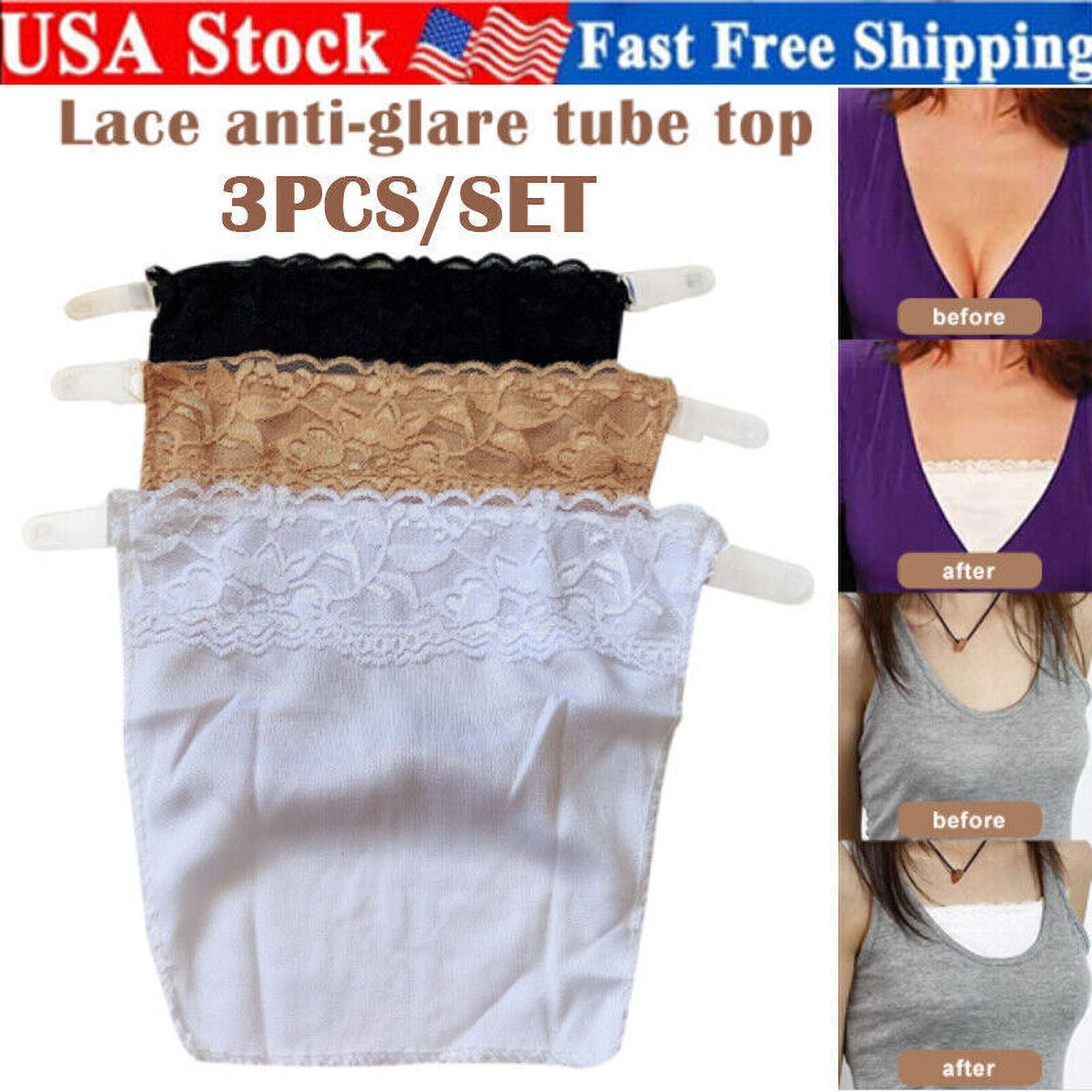 3PCS Women Camisole Secret Lace Button Overlay Modesty Panel Snap-on Mock  Bra US 
