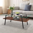 thumbnail image 2 of Rectangle Coffee Table, Modern Double Layer Center Table with Tempered Glass Tabletop and Black Metal Legs, Tea Table for Living Room Home Office, Transparent Glass, 2 of 10