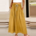 thumbnail image 2 of Amkhujs Long Skirts for Women Soft Loose Elastic Waist Linen Skirt with Drawstring Trendy Elegant Flowy Skirt for Casual Wear,Yellow,L, 2 of 5