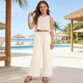 thumbnail image 7 of MuXiKeJi Clothes Girls Linen Capri Pants Wide Leg Cozy Elastic Waist Flowy Casual Pants Summer Beach Cropped Trousers with Pockets 12-13 Years, 7 of 7