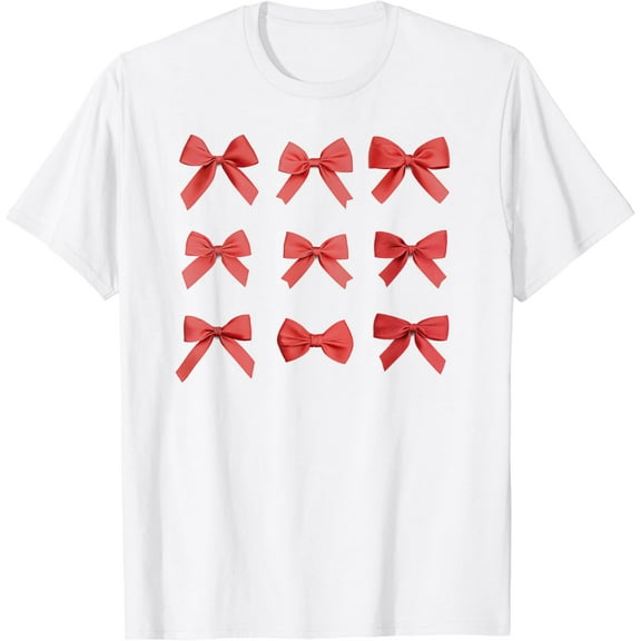 Cherry Red Bow Ribbon Cute Graphic Girls Women Coquette Mom T-Shirt100% pure cotton white short-sleeved T-shirts for men and women