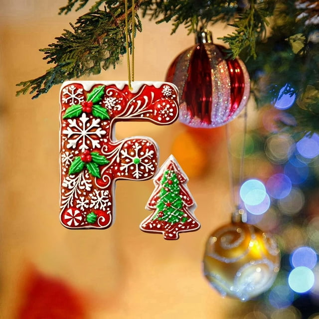 Hbdhejl 26 Pieces Red Letters Christmas Tree Decorations Candy Cane Letters With Berry Pattern Mini Alphabet Hanging Ornaments Party Home 2D Acrylic Christmas Tree