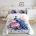 thumbnail image 1 of Girls Peacock Queen Comforter Set Exotic Birds Bohemian Bedding Set,Pink Flower Feather Ink Painting Down Comforter Peacock Feather Printed Bedding Set, 1 of 7