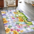 thumbnail image 3 of Easter Area Rug 4x6 Washable Rug Non Slip Green Truck Eggs Flowers Butterflies Purple Plaid Large Area Rug Indoor Floor Carpet for Entryway Bedroom Kitchen Living Room Home Office Dining Room Nursery, 3 of 8
