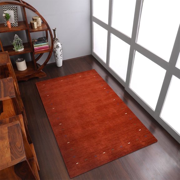 Rugsotic Carpets Handmade Rugs Hand Knotted Loom Rectangle 6'x9' Orange Wool for Indoor Use