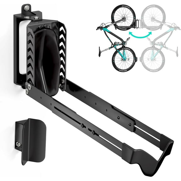 Swivel Bike Rack Wall Mount, Bike Hangers for Garage, Space-Saving Vertical Bike Holder, Holds up to 77 lbs, Bicycle Wall Hanger Storage, No Heavy Lifting Required Indoor Hanging Bike Rack-Black
