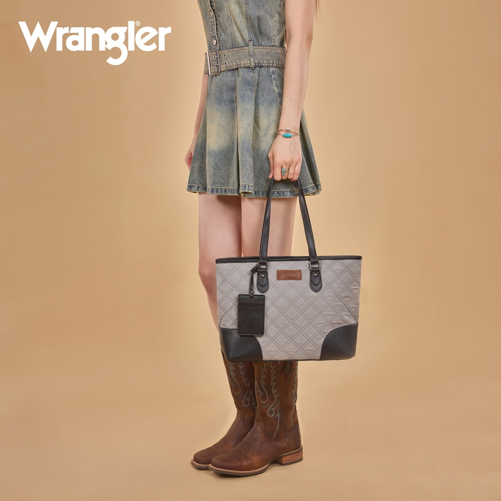 Wrangler Puffer Tote Bags for Women Medium Quilted Shoulder Bag for Work School Lifestyle Purse, Black