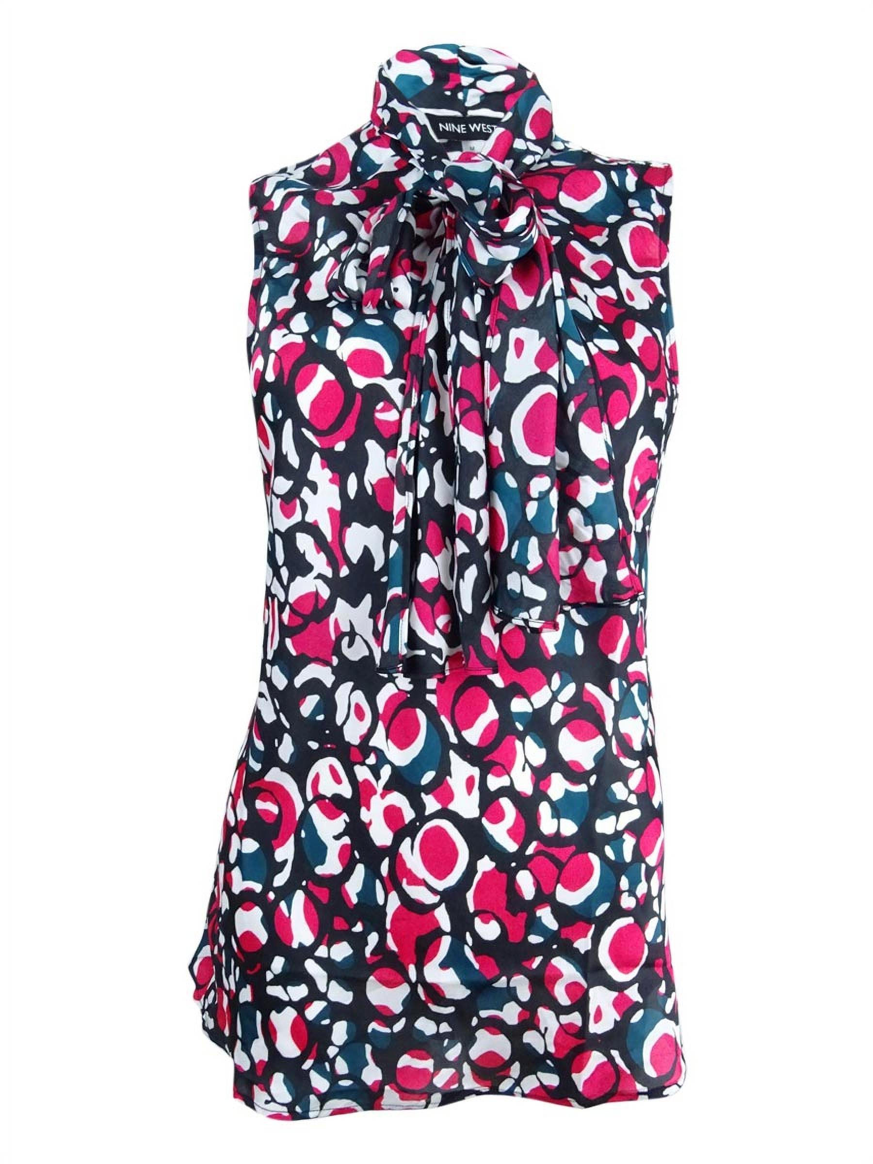 DKNY Women's Polka-Dot Pleated Top (XS, Navy/Cloud