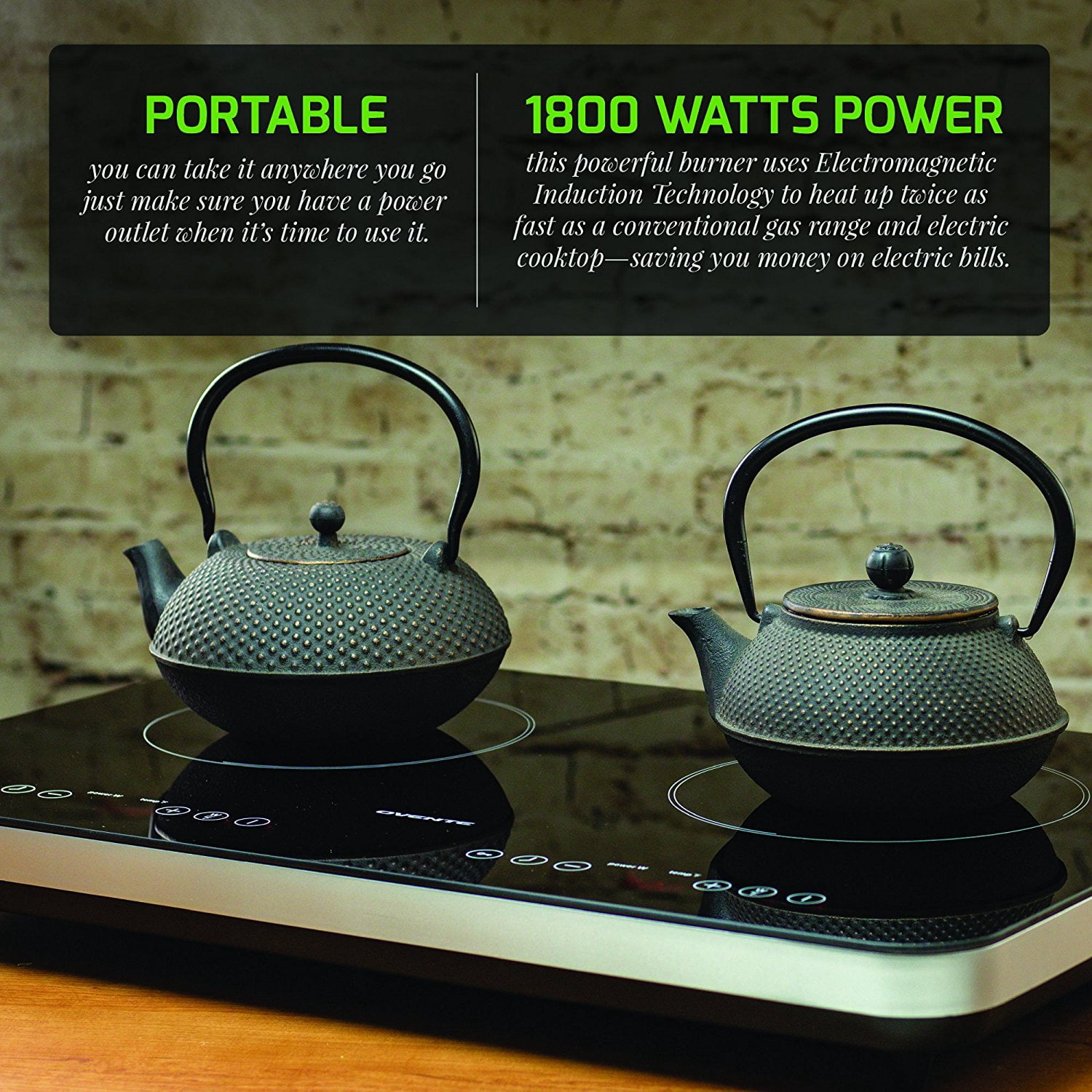 Ovente Electric Ceramic Double Induction Cooktop Burner 7.1 Inch Portable Hot Plate 1800 Watt with 8 Temperature Settings 5 Timer Levels, LED Digital Display Panel & Auto Shutoff Function, Black BG62B