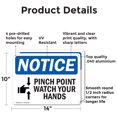 thumbnail image 2 of (2 Pack) Pinch Point Watch Your Hands OSHA Notice Sign 14 Inch X 10 Inch Indoor / Outdoor Rust-Free Aluminum Metal Signs for Workplace, Workshop, and Construction Site, Made in the USA, 2 of 8