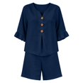 thumbnail image 6 of IUYRTFE Women's V-Neck Sleeveless Button Front Top and Wide Leg Pants Set Casual Summer Two Piece Outfit with Pockets, 6 of 6