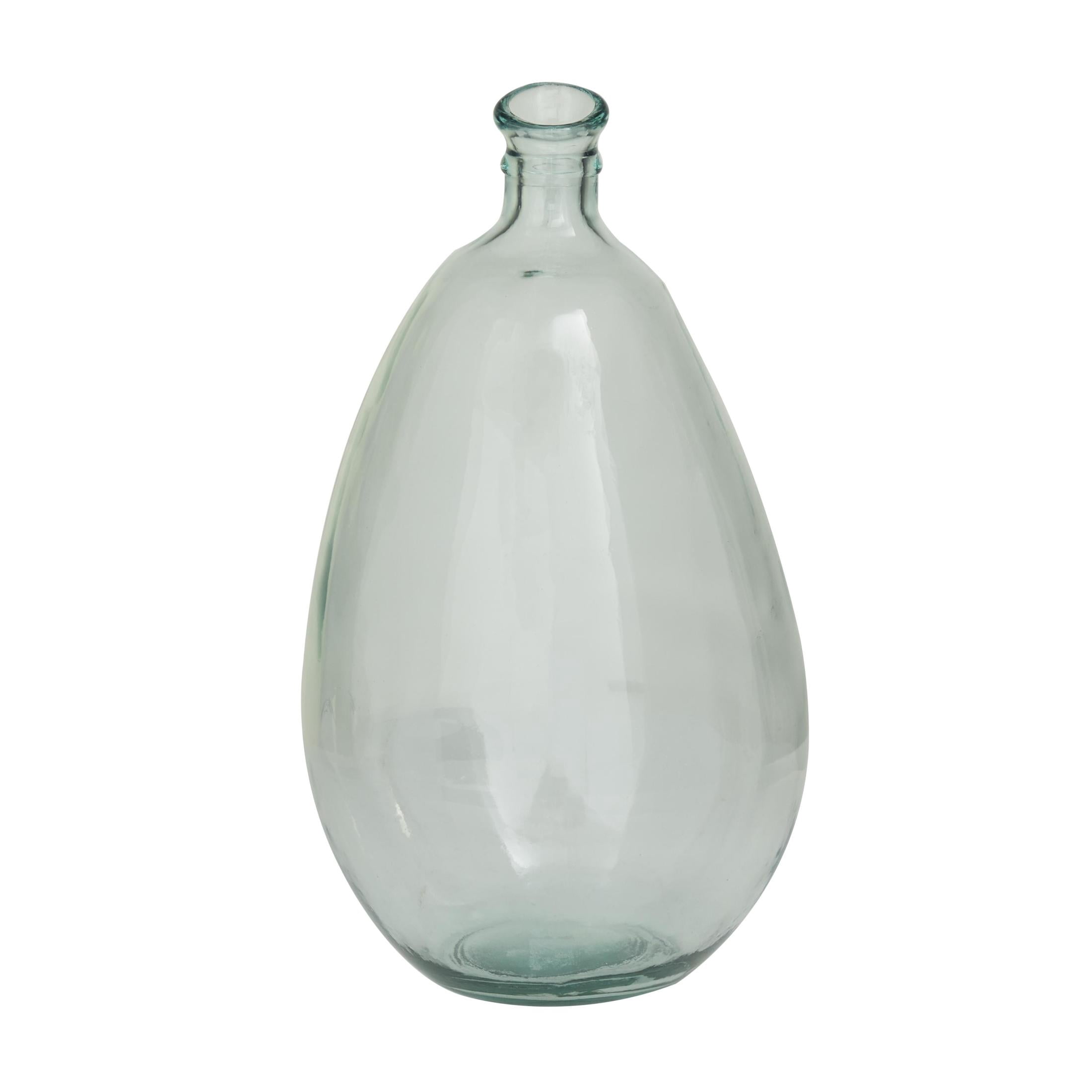 DecMode 18" Handmade Curved Spanish Bottle Neck Light Blue Recycled Glass Vase