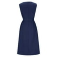 thumbnail image 5 of Efsteb Formal Dresses Women's Casual Long Sundress Tie Split Sleeveless Sundresses Elegant Solid Color Round Neck Midi Dress （Dark Blue，L）, 5 of 6
