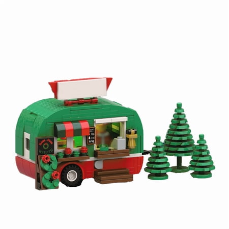 Holiday Camper Food Truck Building Blocks Set DIY Assembly Vehicle Scene Brick Model Creative Desktop Collectible Building Toy