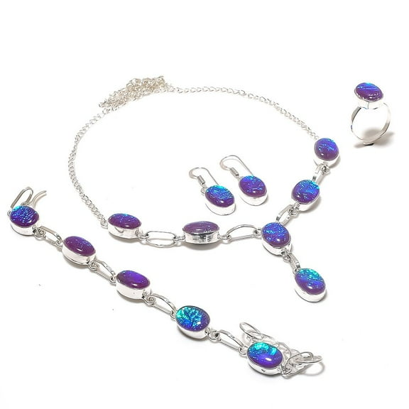 Natural Purple Triplet Opal Gemstone 925 Sterling Silver Jewelry Set