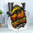 thumbnail image 4 of Dinosaur Soft Flannel Fleece Blanket, Dinosaurs World Emblem with Tyrannosaur Skeleton Dead Scary Beast Fossil, Cozy Plush for Indoor and Outdoor Use, 50" x 60", Orange Yellow Grey, by Ambesonne, 4 of 5