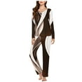 thumbnail image 2 of VBTAPA Women's 2 Piece Pajamas Sets Long Sleeve Printed Lounge Pjs Set V Neck Tunic Tops + Elastic Waist Pants Matching Loungewear Sets Soft Nightwear Deals of The Day Brown XXXL, 2 of 7