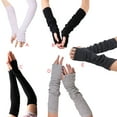 thumbnail image 1 of 1 Paire de Gants Longs Sans Doigts Haute Élasticité Protection des Poignets Collocations Multiples Tricotés Alpinisme Volants Gris Foncé, 1 of 6