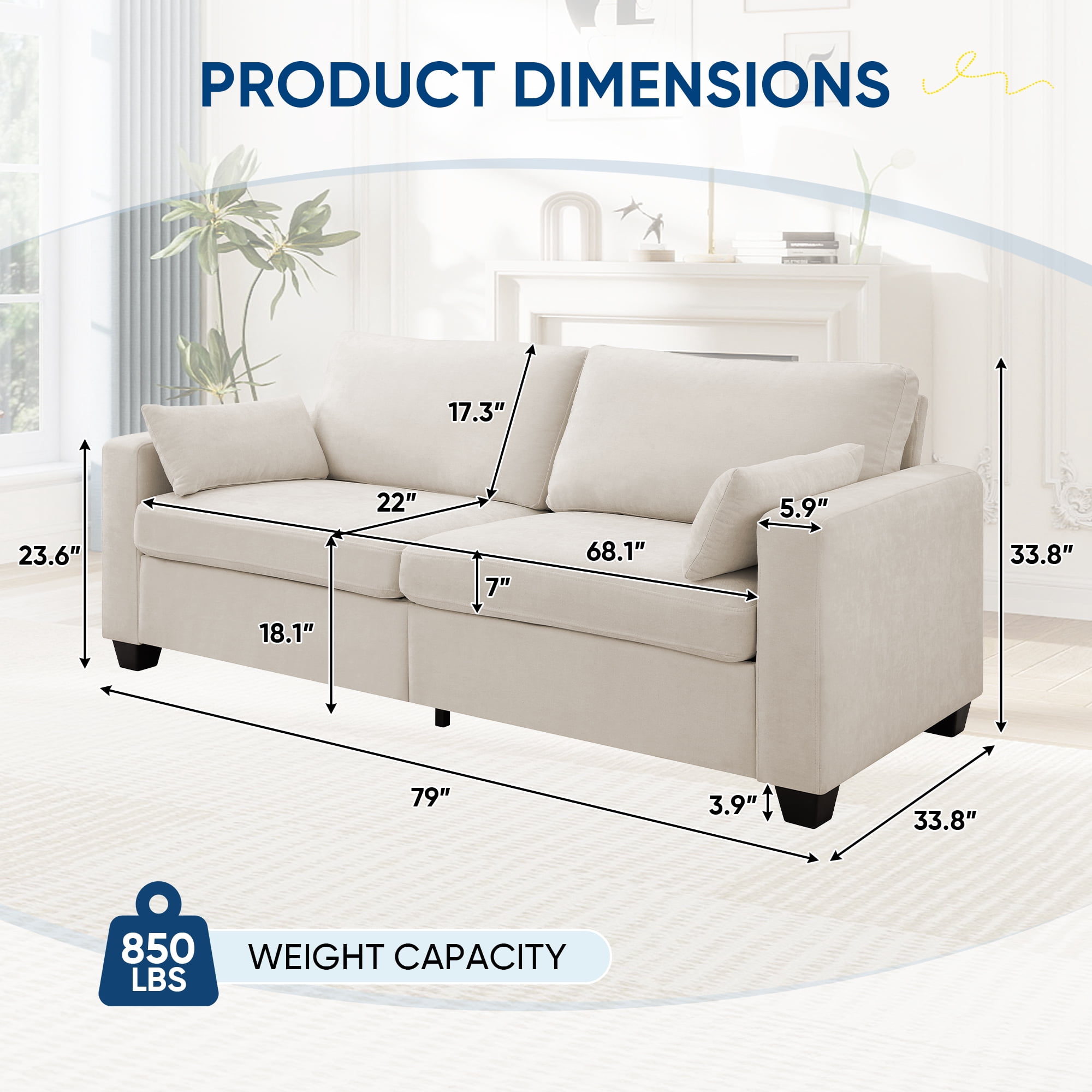 Lunale 79" Chenille Loveseat Sofa, Modern Cloud Couch for Living Room, Apartment, Beige