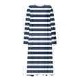 thumbnail image 6 of Women's Long Nightgown Nighties Stripes Nightdress Nightshirts Long Sleeve Soft Cotton Sleep Dress Home Wear Pajamas Dark Blue XXXXXL, 6 of 6
