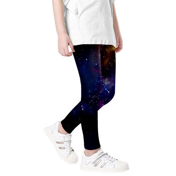 TOOYOU Girls Pants Galaxy Print Athletic Leggings Comfortable Space Themed Casual Tights For Active Wear Basic Trousers For Sweet Girls Size 18-24 Months Black