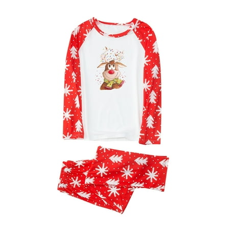 

REORIAFEE Christmas Pjs for Family Christmas Plaid Deer Print Long Sleeve Tops+Pants Family Pjs Matching Set Women M