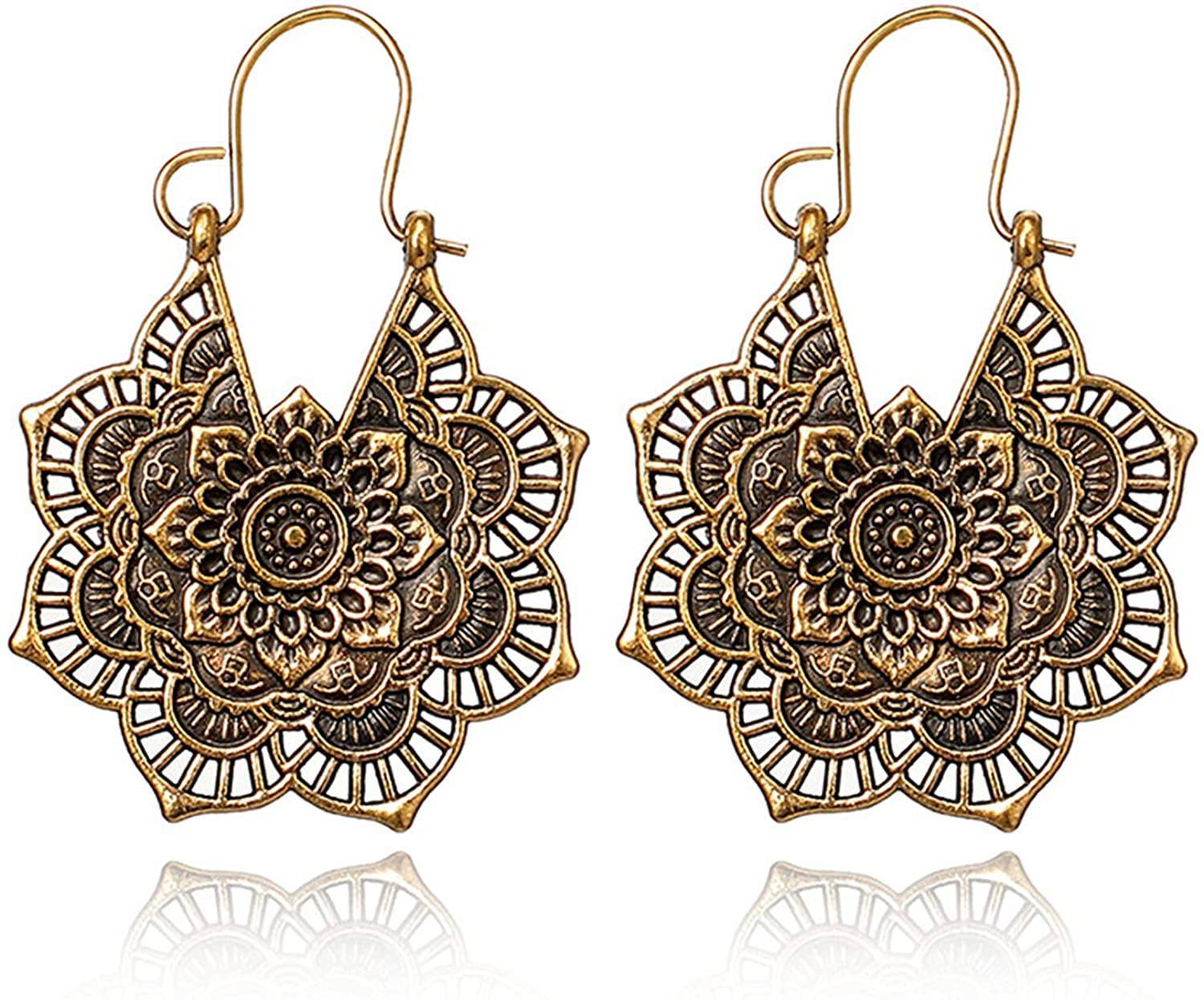Mandala-bohemian fine silver hammered dangle earrings