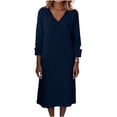 thumbnail image 5 of Lopecy-Sta Dresses for Women V-Neck Midi Shift Dress for Fall Loose Waist Casual Daily Wear, 5 of 7