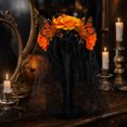 thumbnail image 3 of UNLLLL Halloween Large Rose Headband with Sheer Overlay, Gothic Bride Hair Accessory, Fancy Dress Costume Prop, for Themed Parties and Events (Orange), 3 of 7