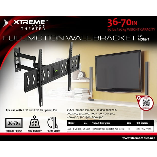 Xtreme XTXMB10128BLK 36 70 in. Xtreme TV Mount Full Motion Walmart