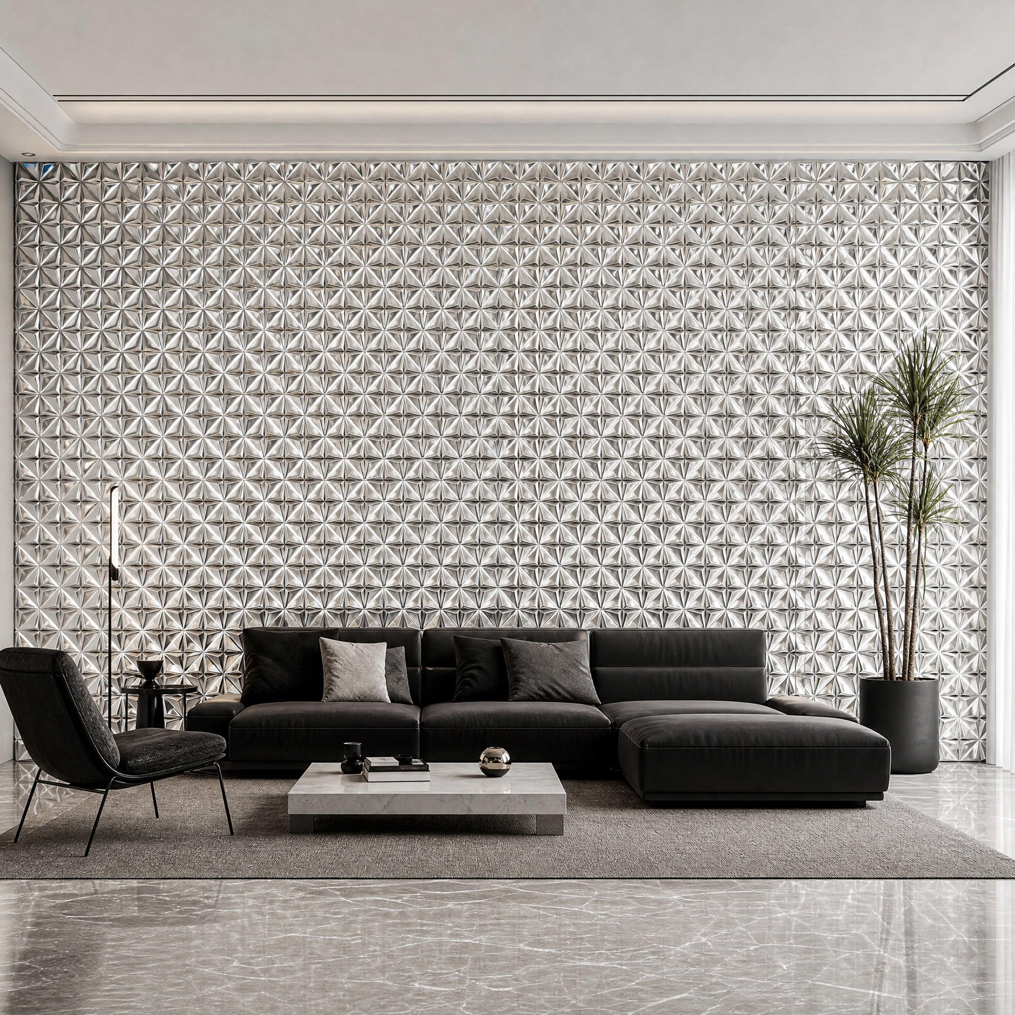 BEAUTYPEAK 5PCS 12"x 12" 3D Wall Panels Metal Wall Decor Panels for Home, Silver