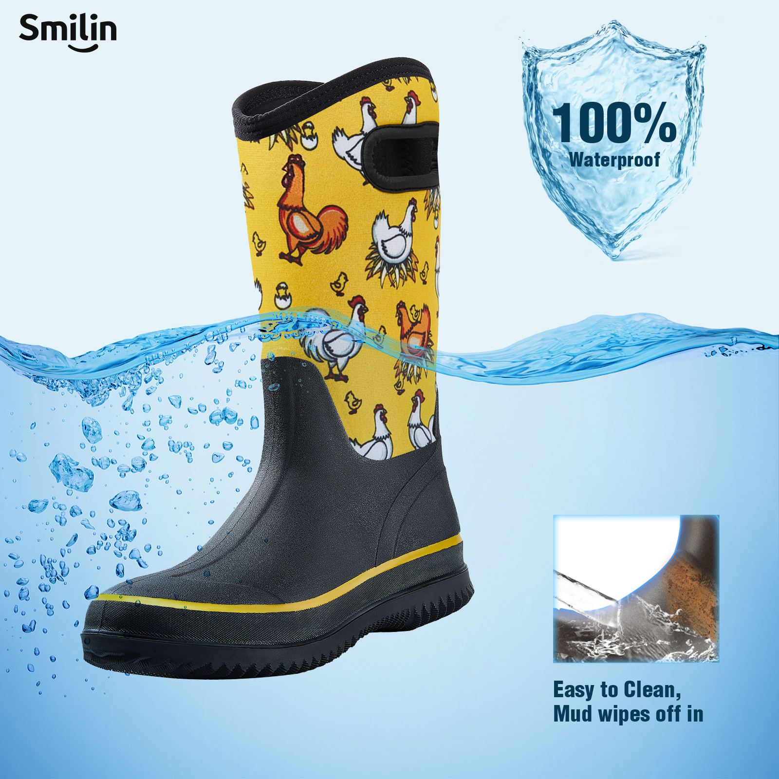 SMILIN Women's Yellow Anti-Slip Rain Boots photo 4