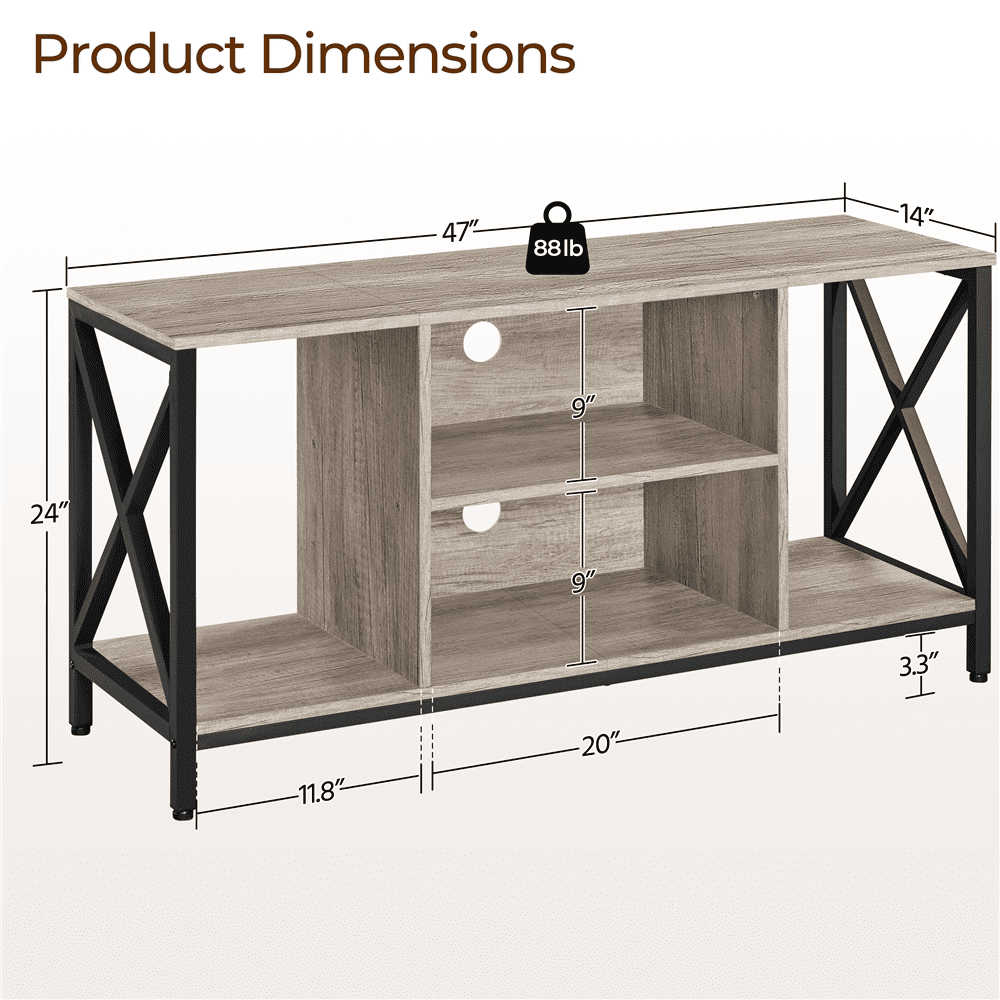 Alden Design 47inch Industrial Wooden TV Stand with Storage for Living Room, Gray