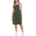 thumbnail image 2 of Vestido midi casual sin mangas de tirantes ajustables de pana para mujer Inspire Chic con bolsillos en verde ejército XL, 2 of 6