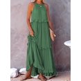 thumbnail image 5 of Women's Resort Style Ruffled Long Dress Round Neck Sleeveless Flowy Beach Dress with Pockets Green Calabash S, 5 of 9