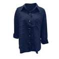 thumbnail image 4 of LYXSSBYX Womens Long Sleeve Tops Hot Sale Clearance Women's Solid Chiffon Lapel Long Sleeve Shirt Buttoned Loose Cardigan Top Blouse, 4 of 5