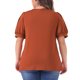 thumbnail image 3 of Blusas de talla grande para mujeres Agnes Orinda, tops de manga corta con volantes, camisetas de cuello redondo, blusas plisadas 4X en rojo y marrón, 3 of 6