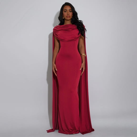 Red Draped Cape Dress