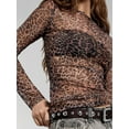 thumbnail image 6 of Womens Mesh Tops Lace Long Sleeve Shirts Crewneck Slim Fitted Outfits See Through Blouses Flower Color S, 6 of 8